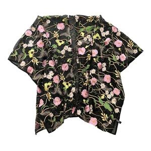 Lane Bryant Black Kimono Floral Embroidered Pink/Green Short Sleeve One Size